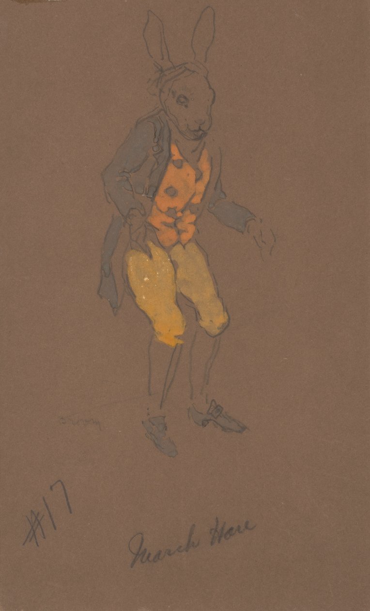 March Hare -asusuunnittelu Liisa-ihmemaasta, 1915. tekijältä William Penhallow Henderson