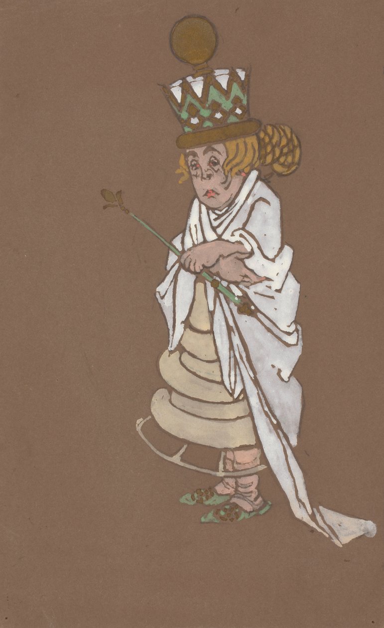 White Queen -asusuunnittelu Liisa Ihmemaassa 1915. tekijältä William Penhallow Henderson