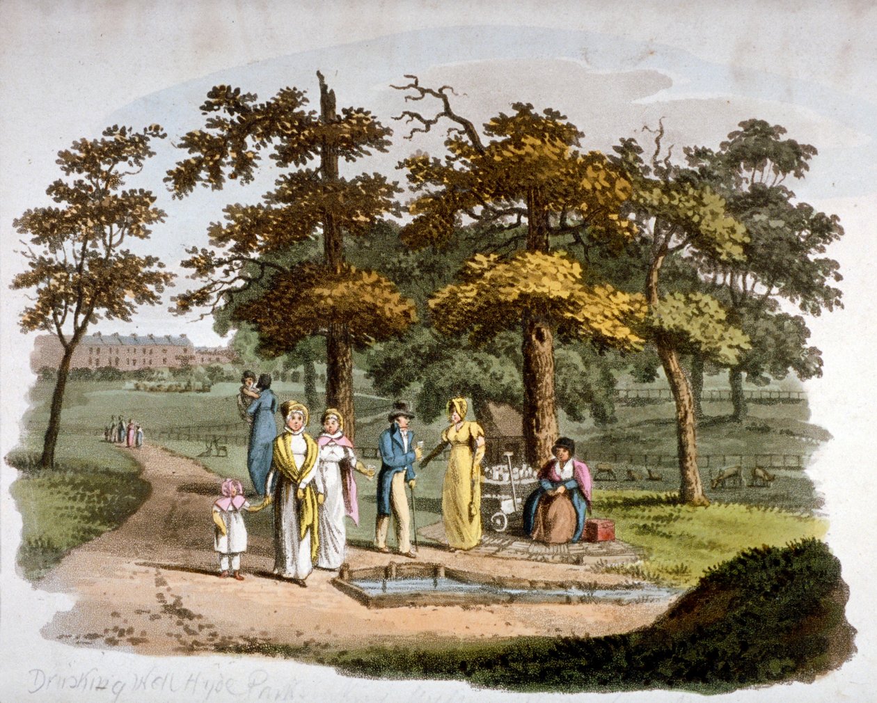 Näkymä juomakaivolle, Hyde Park, Westminster, Lontoo, 1812 tekijältä William Pickett