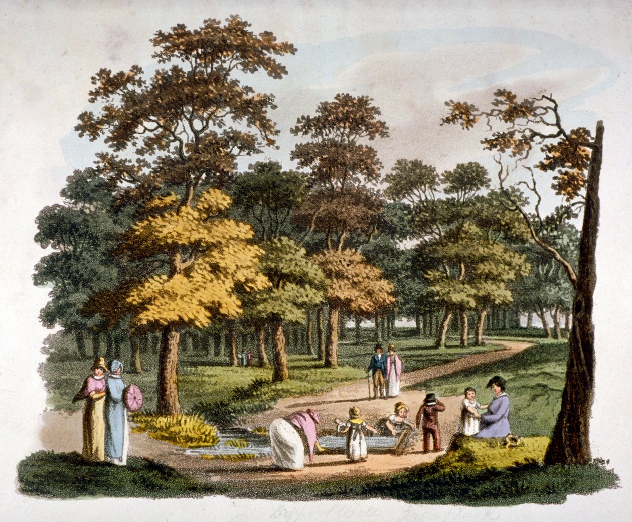 Näkymä "kastokaivolle" Hyde Parkissa, Westminsterissä, Lontoossa, c1810 tekijältä William Pickett