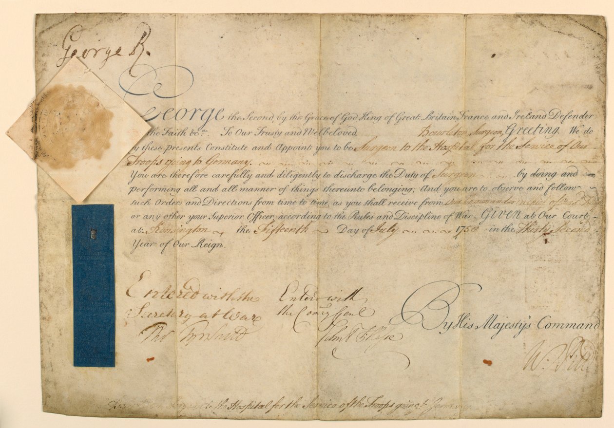 Valtuutus sotilaskirurgin nimittämiseen tekijältä William Pitt
