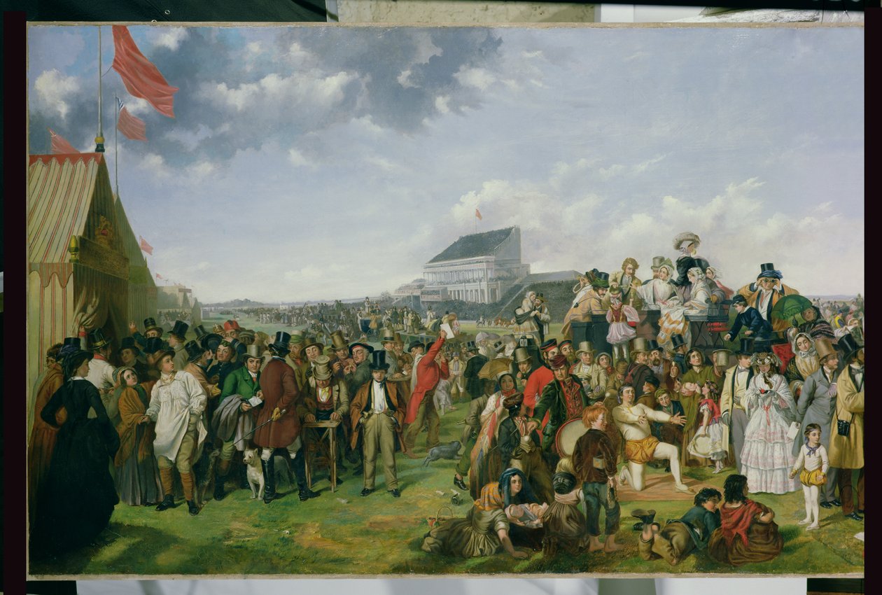 Derby Day öljy kankaalle yksityiskohta 56103:sta katso myös 120097. tekijältä William Powell Frith