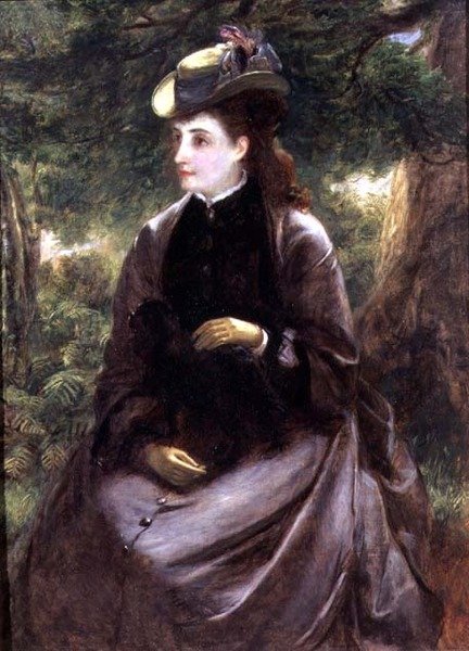 Muotokuva naisesta lepäämässä koiransa kanssa tekijältä William Powell Frith