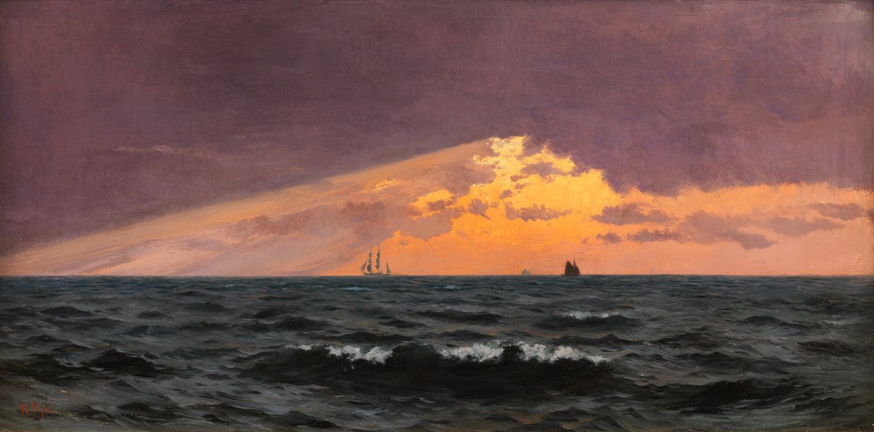 Ennen auringonlaskua, myrskyn tulo (öljy paneelissa) tekijältä William Pye
