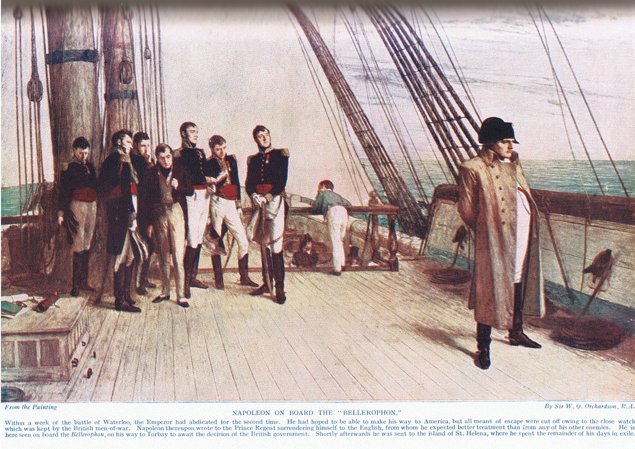 Napoleon Bellerophon-laivalla, kuvitus teoksesta "Hutchinson