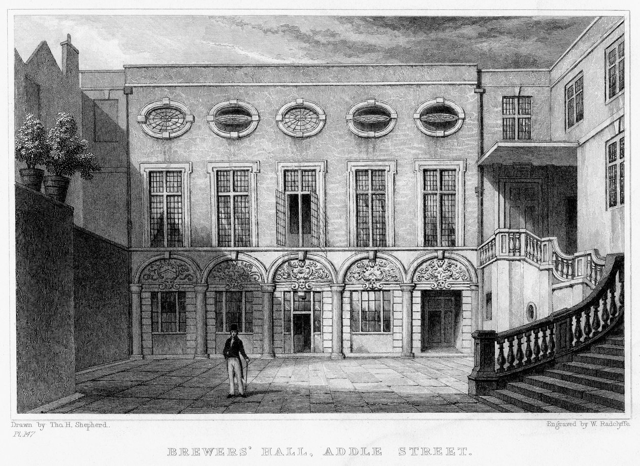 Brewers Hall, Addle Street, Lontoon kaupunki, 1831. tekijältä William Radclyffe