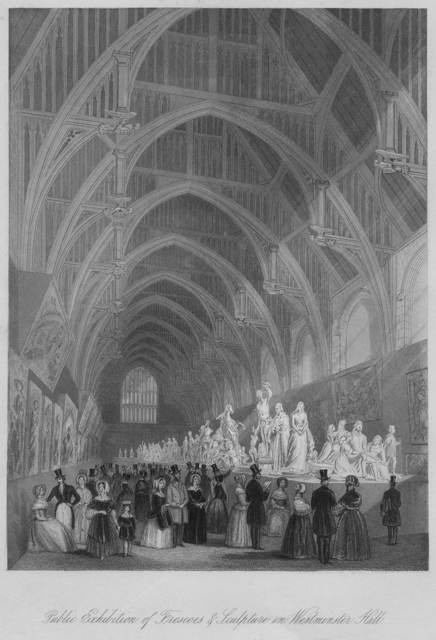 Freskojen ja veistosten julkinen näyttely Westminster Hallissa, n. 1841 tekijältä William Radclyffe