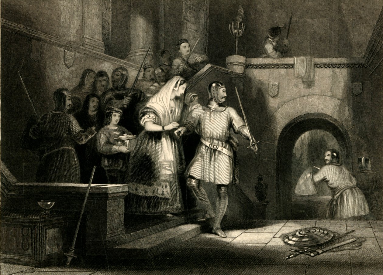 "Kreivitär De Burghin pelastus Montgomeryn linnasta", 1836 tekijältä William Radclyffe