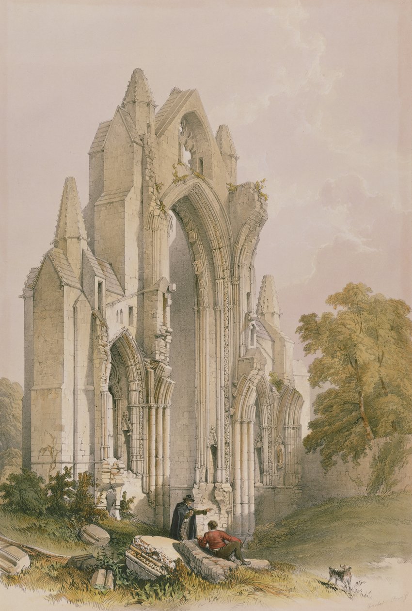 Guisborough Priory, East Endin sisustus, Yorkshiren luostarin raunioista, kaiverrus George Hawkins (1819-52), 1842 tekijältä William Richardson