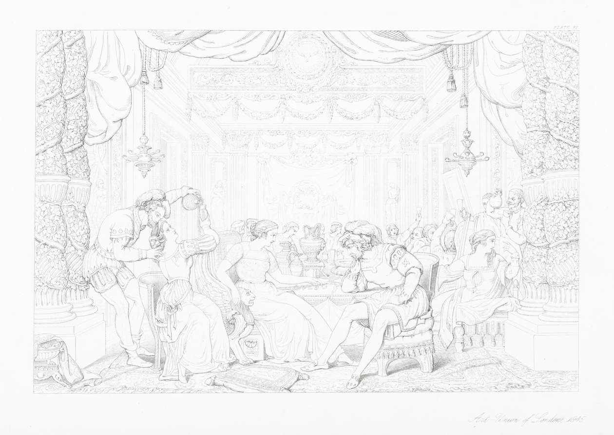 James Thomsonin The Castle of Indolence -teoksen kuvitus (kaiverrus). tekijältä William Rimer