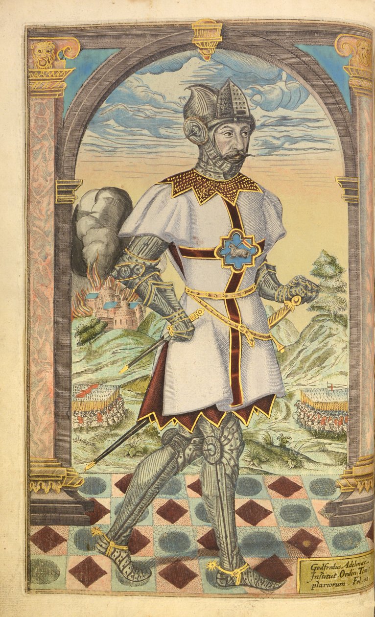 Godfrey Adelmar, nHonor Militarysta, ja Civill, William Segar, pub. Robert Barker, Lontoo, 1602 (käsinvärinen kaiverrus) tekijältä William Rogers