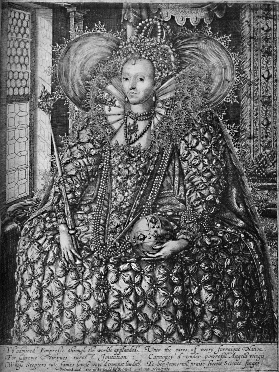 Kuningatar Elisabet seisoo huoneessa, jossa on ristikkoikkuna, c1592 1903 tekijältä William Rogers