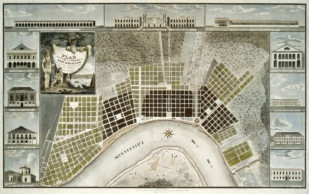 New Orleansin kaupungin ja esikaupunkien suunnitelma, 1817 tekijältä William Rollinson