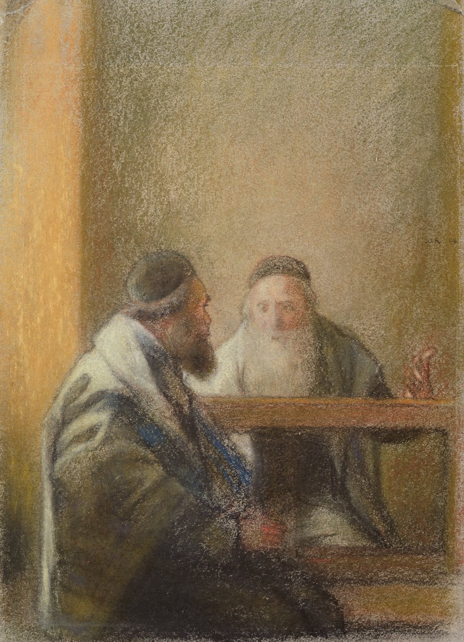 Sisustus kahdella rabbilla (pastelli paperille) tekijältä William Rothenstein