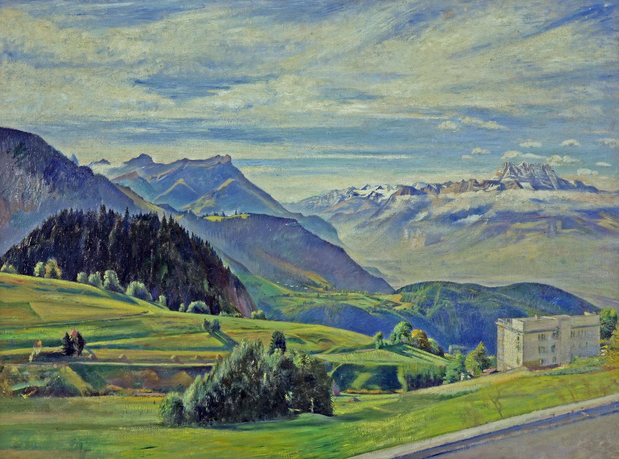 Le Dent du Midi, Leysin, Sveitsi (öljy kankaalle) tekijältä William Rothenstein