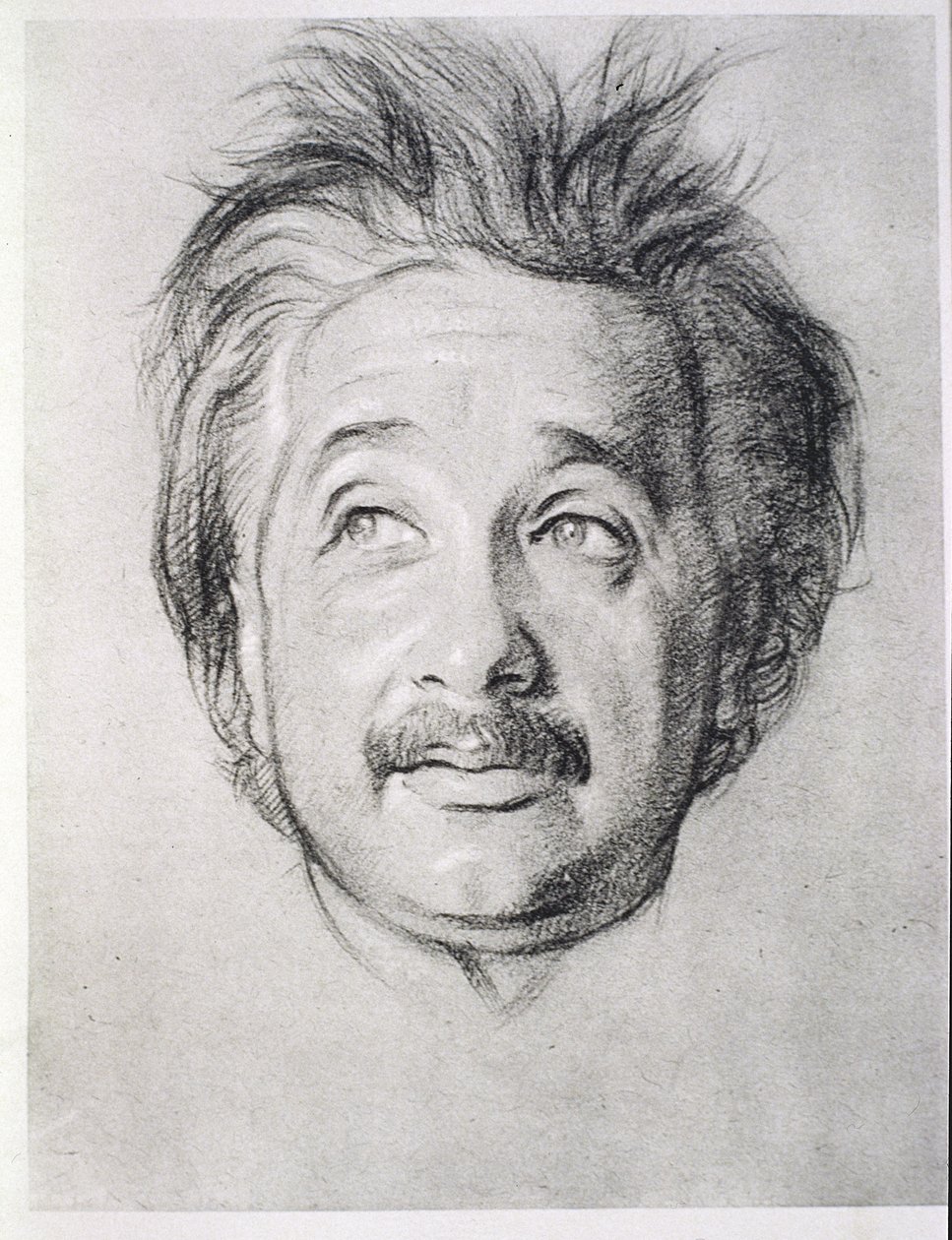Albert Einsteinin (1879-1955) muotokuva (litho) tekijältä William Rothenstein