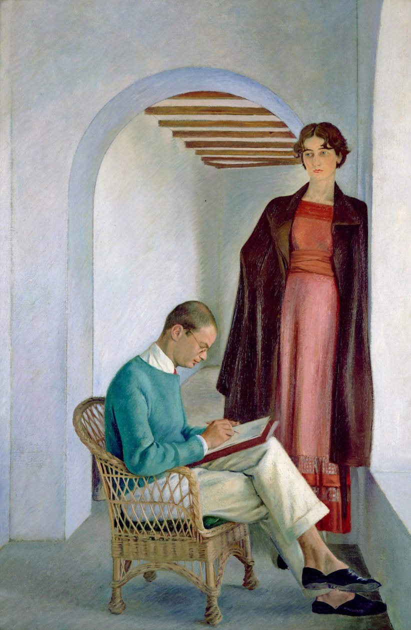 Taiteilijan poika ja hänen vaimonsa tai kaksi hahmoa sisätiloissa, n. 1930-35 (öljy kankaalle) tekijältä William Rothenstein