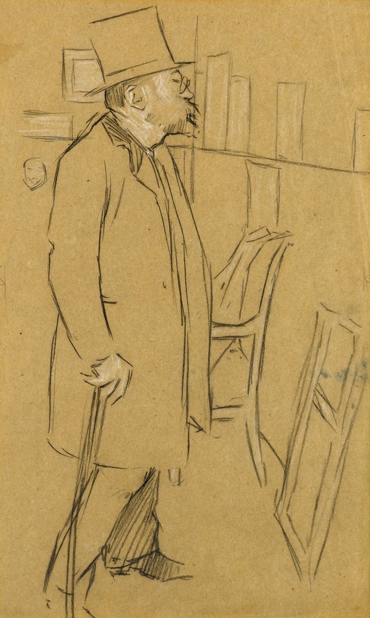 The Connoisseur - Mahdollisesti muotokuva Monsista. Julien, n. 1890 (hiili ja valkoinen liitu paperille) tekijältä William Rothenstein