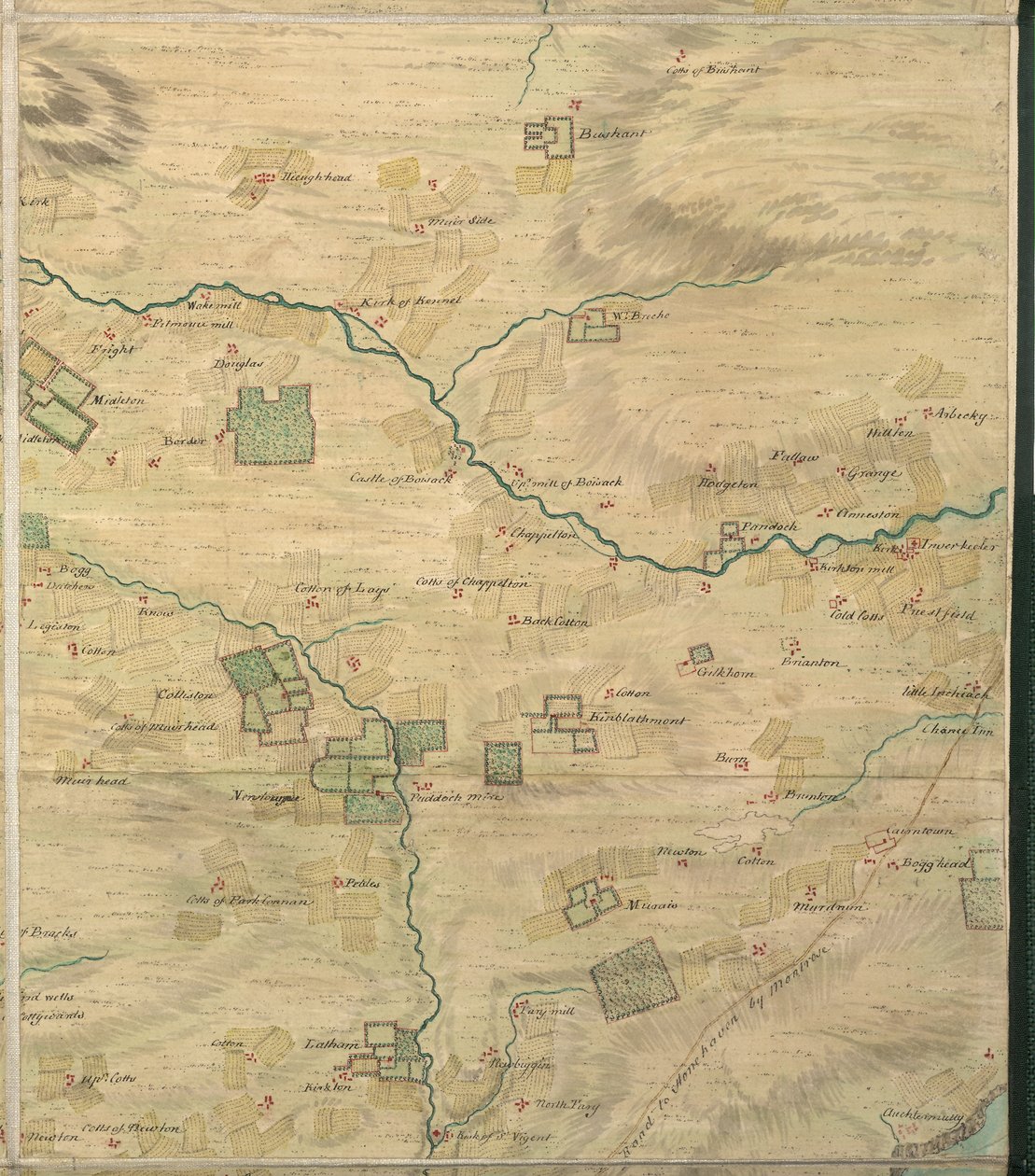 Roy-kartta 19/3f: Alue Collistonin ympärillä Forfarshiressa (tai Angusissa), Roy Military Survey of Scotlandista tekijältä William Roy