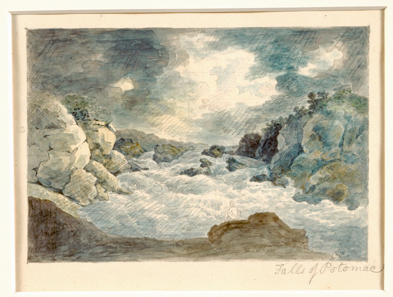 Potomacin putoukset, n. 1800-1810 (kynä ja akvarelli paperille) tekijältä William Russell Birch