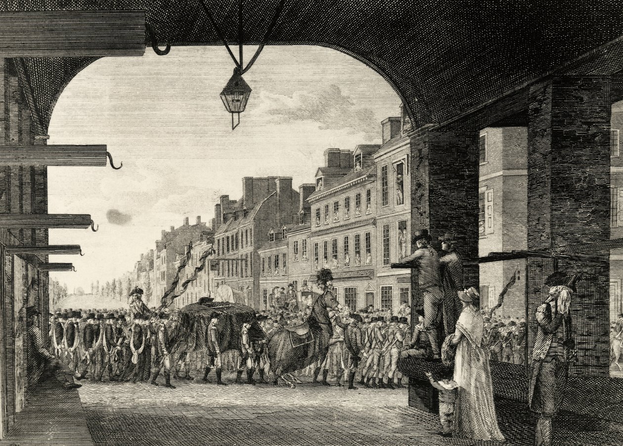 George Washingtonin hautajaiskulkue High Streetillä Philadelphiassa tekijältä William Russell Birch