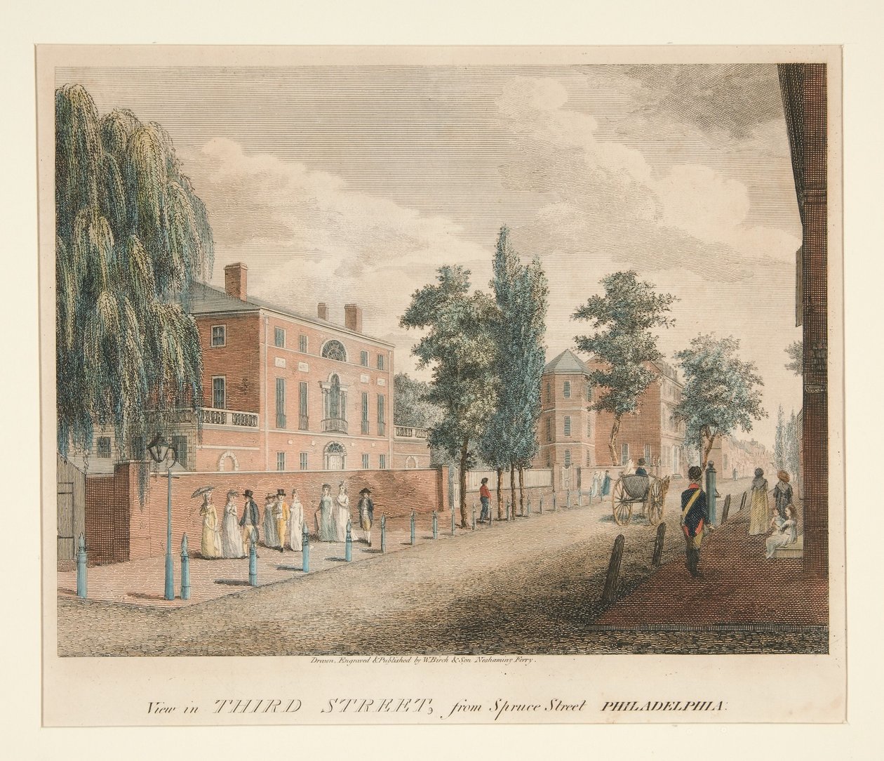 Näkymä Third Streetille Spruce Streetiltä, Philadelphia tekijältä William Russell Birch