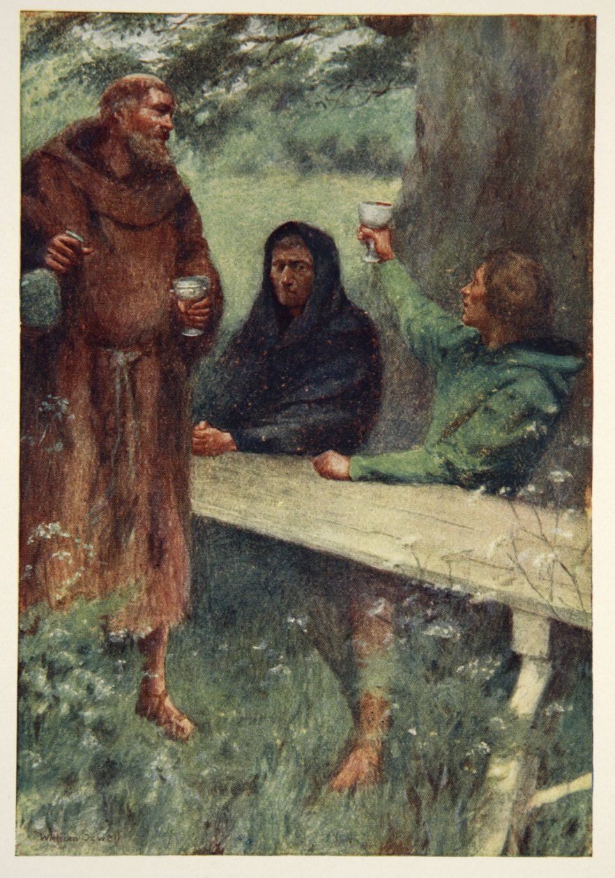 Robin Hood ja musta munkki, M.I.:n "Hero Myths and Legends of the British Race" -elokuva. Ebbutt, 1910 tekijältä William Sewell