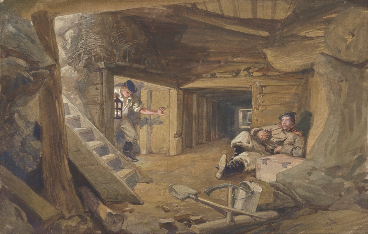 Kaivos Bastion du Matissa, Sebastopolissa, Krimillä tekijältä William Simpson