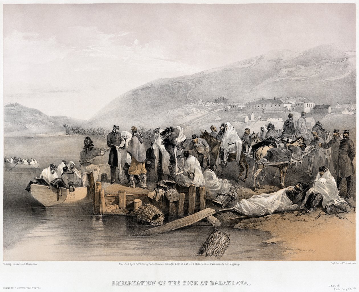 Sairaiden maihinnousu Balaklavassa, 1855 tekijältä William Crimea Simpson