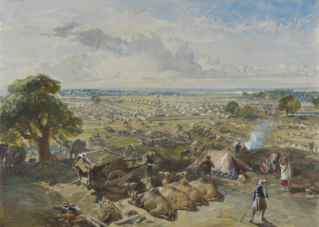 Kenraalikuvernöörin ja ylipäällikön leiri Jalandharissa, 1. helmikuuta 1860 tekijältä William Simpson