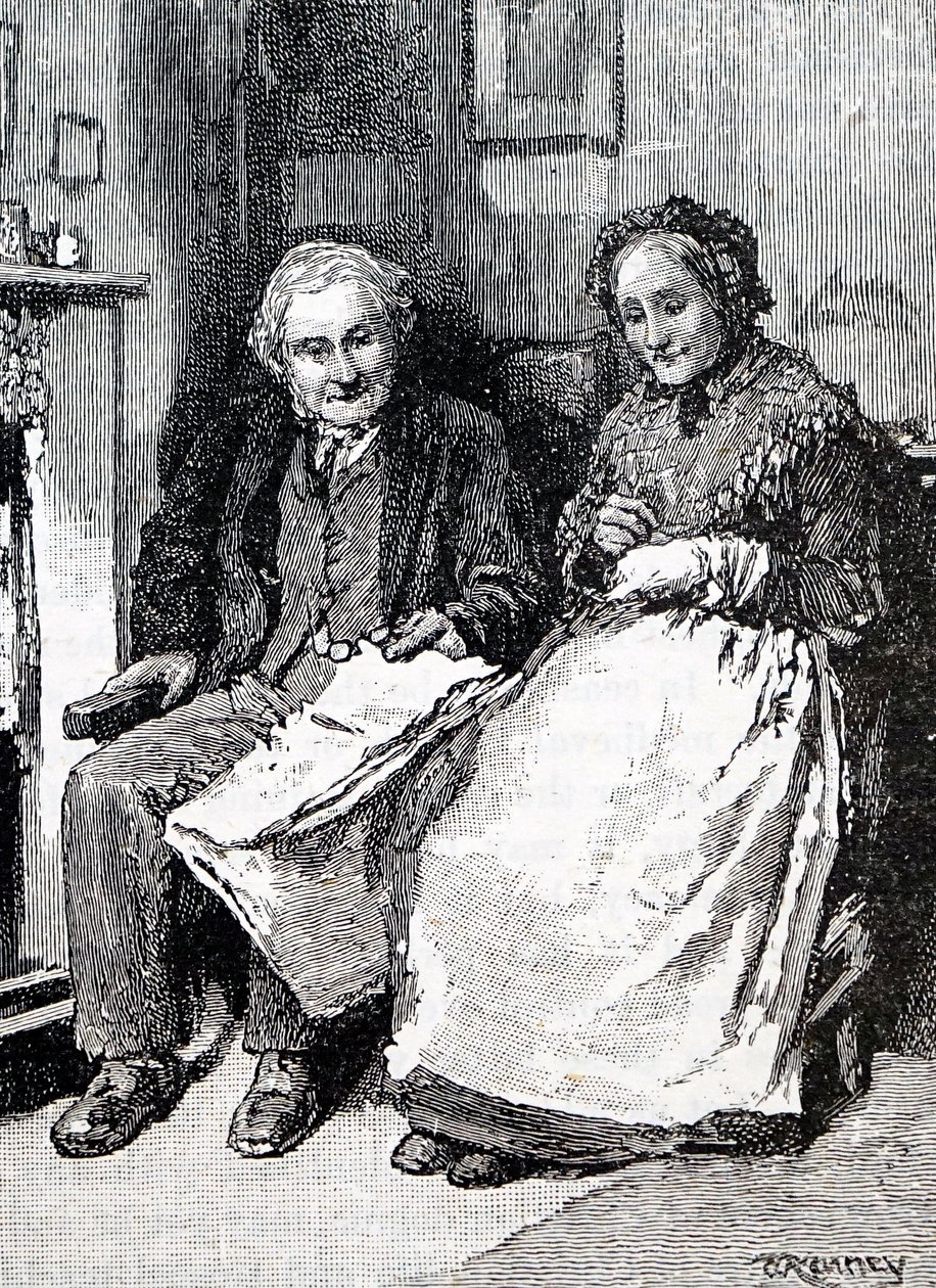 Vanhempi pariskunta. Kirjailija William Small (1843-1929) englantilainen kuvittaja. 1880 (kaiverrus) tekijältä William Small