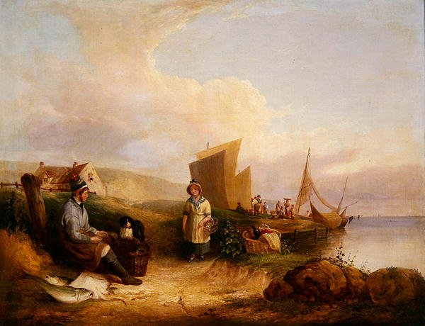 Rannikkokohtaus kalastajilla (öljy kankaalle) tekijältä William Snr. Shayer