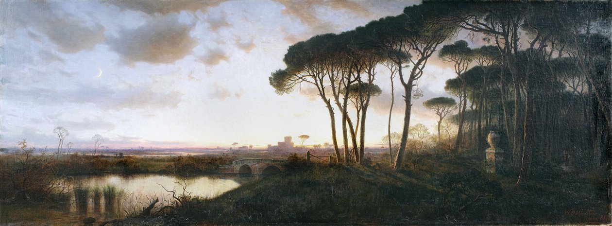 Ostian linna Castel Fusanon mäntymetsästä nähtynä, 1881 tekijältä William Stanley Haseltine