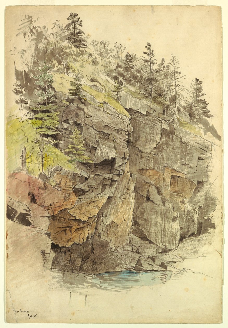 Piirros, Kallioseinä, lähellä Otter Cliffs, Mt. Desert, 1859. tekijältä William Stanley Haseltine