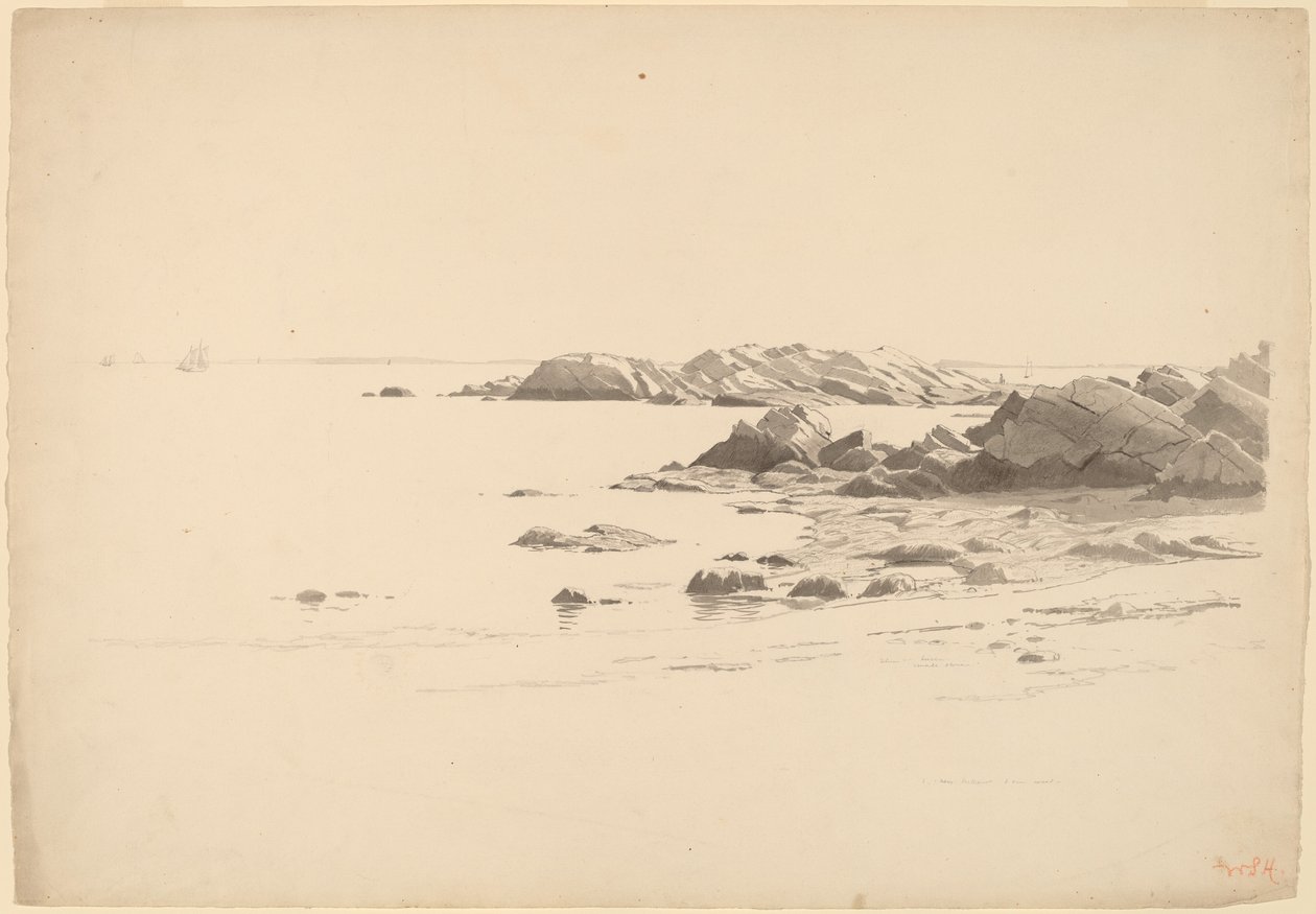 Kalliomainen ranta kaukaisilla veneillä tekijältä William Stanley Haseltine