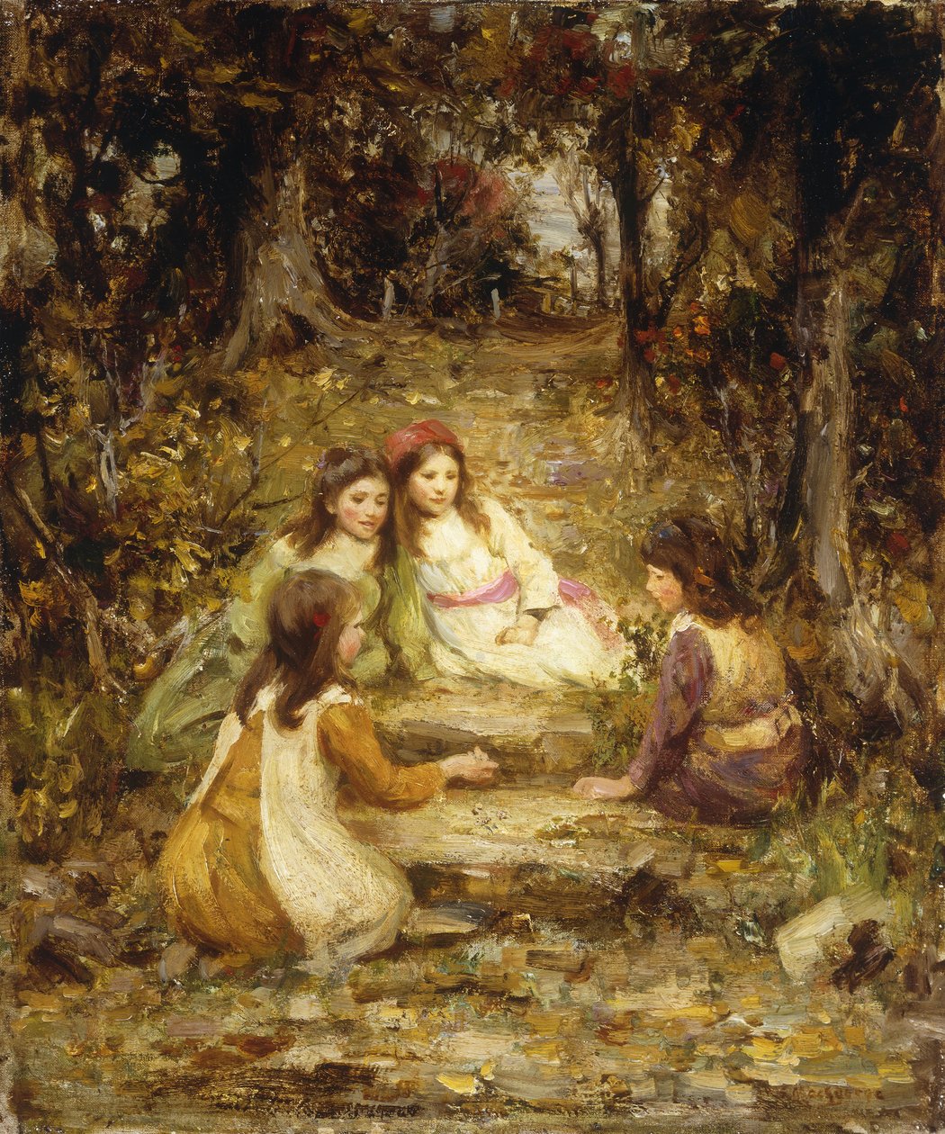 Lapset hedelmätarhassa (öljy kankaalle) tekijältä William Stewart MacGeorge