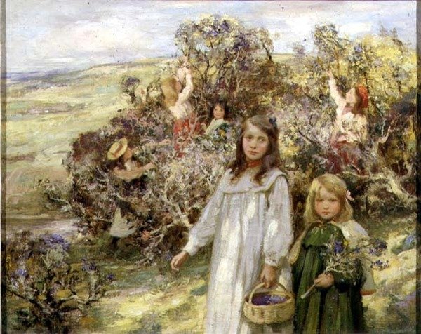 Karhunvatukoiden kerääminen (öljy kankaalle) tekijältä William Stewart MacGeorge