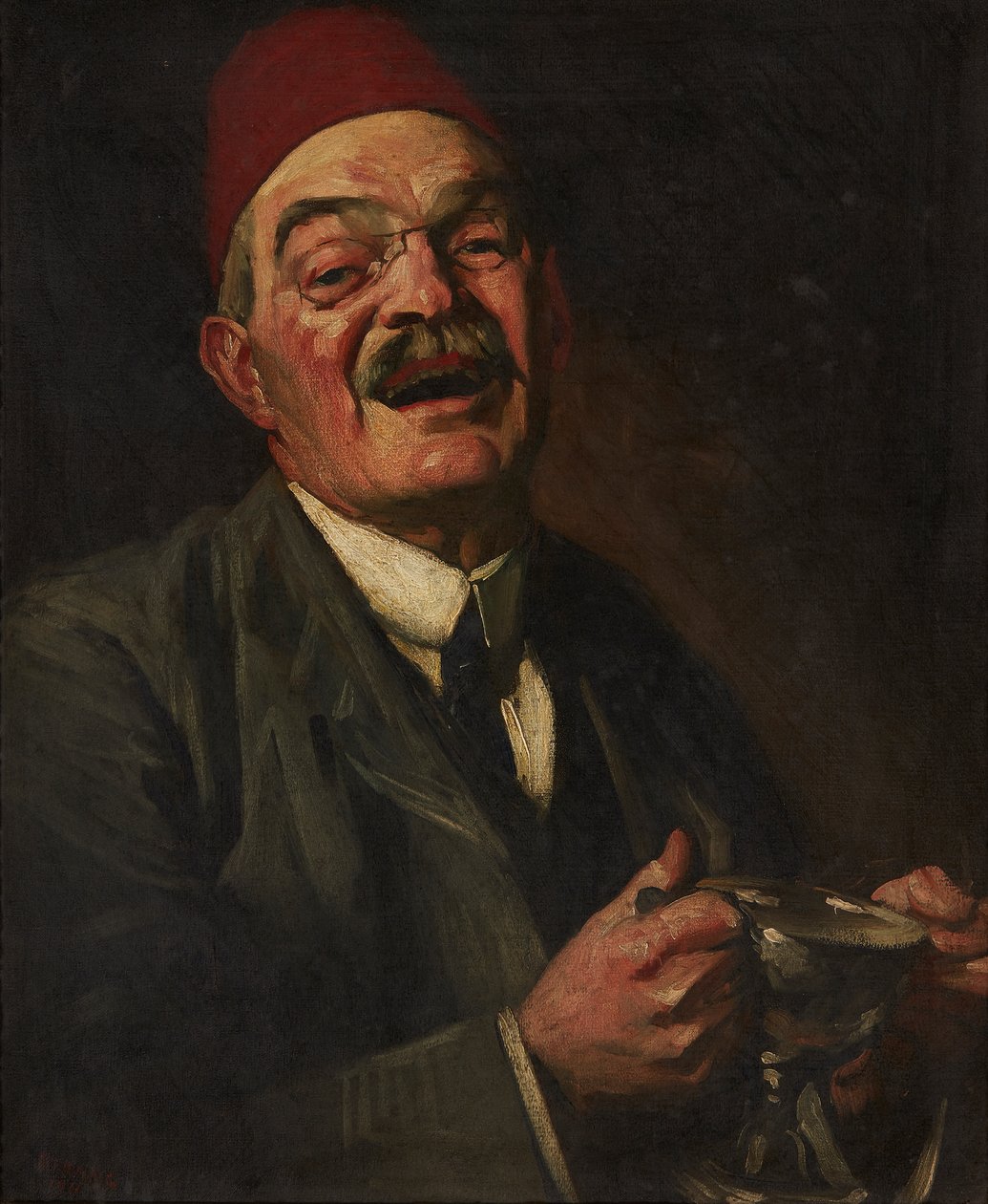 Naurava mies - Omakuva (öljy kankaalle) tekijältä William Strang