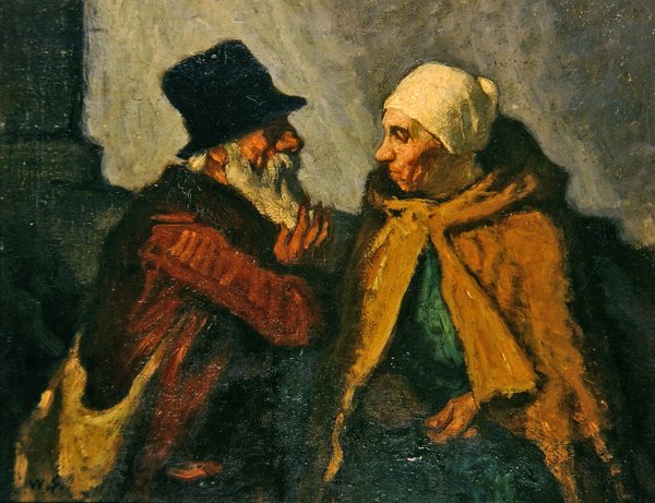 Vanha pariskunta keskustelee (öljy paneelissa) tekijältä William Strang