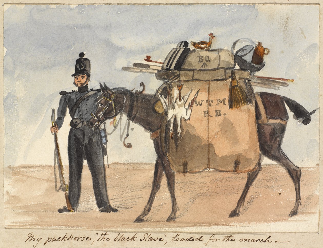 Pakkahevoseni, musta orja, ladattu marssia varten, n. 1854 (akvarelli ja kynä paperille) tekijältä William Thomas Markham