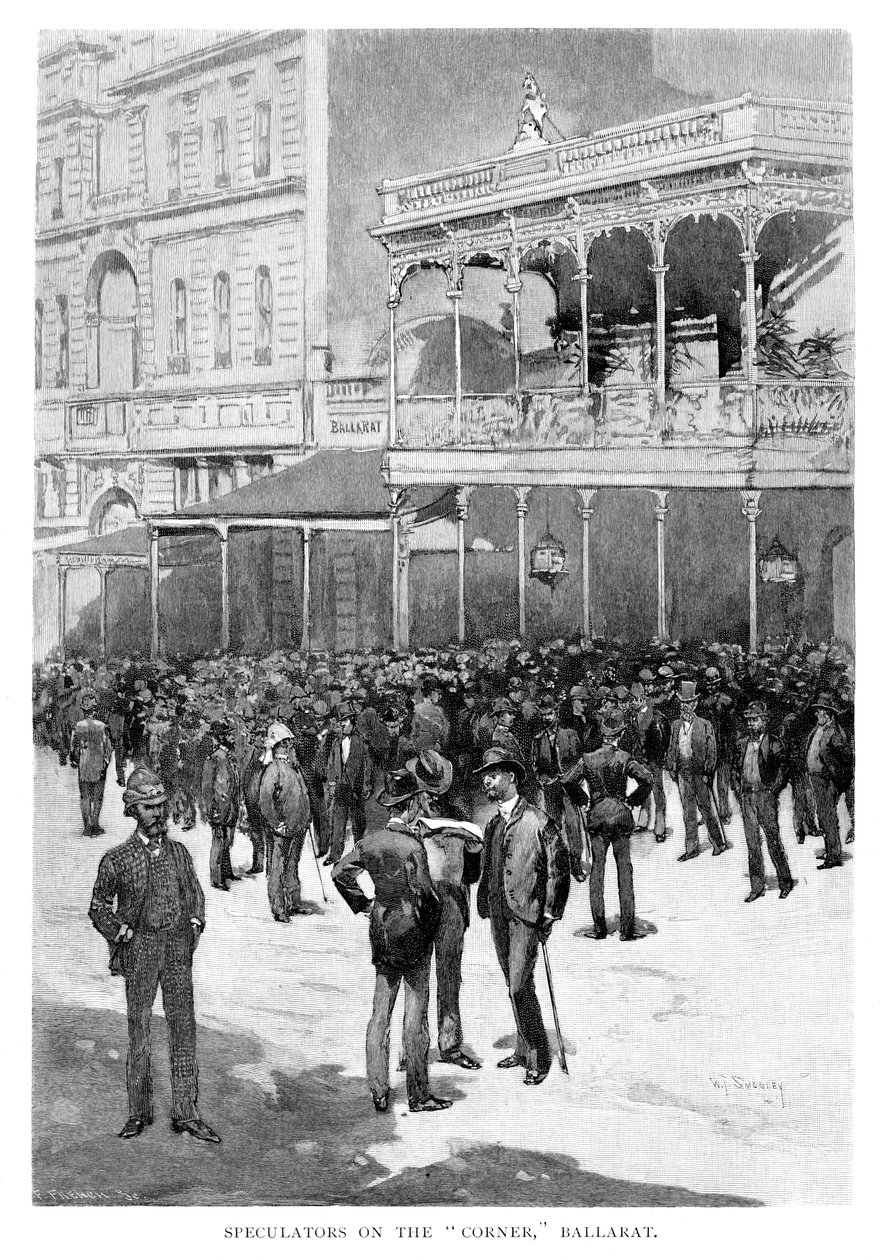 Speculators On The Corner, Ballarat, Australia, 1886 tekijältä William Thomas Smedley