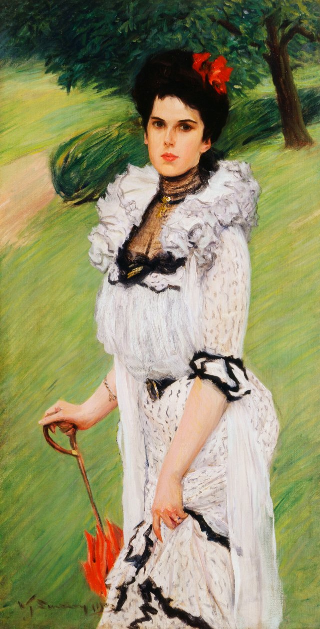 Valkoinen mekko - Nuoren naisen muotokuva puistossa, 1903 tekijältä William Thomas Smedley