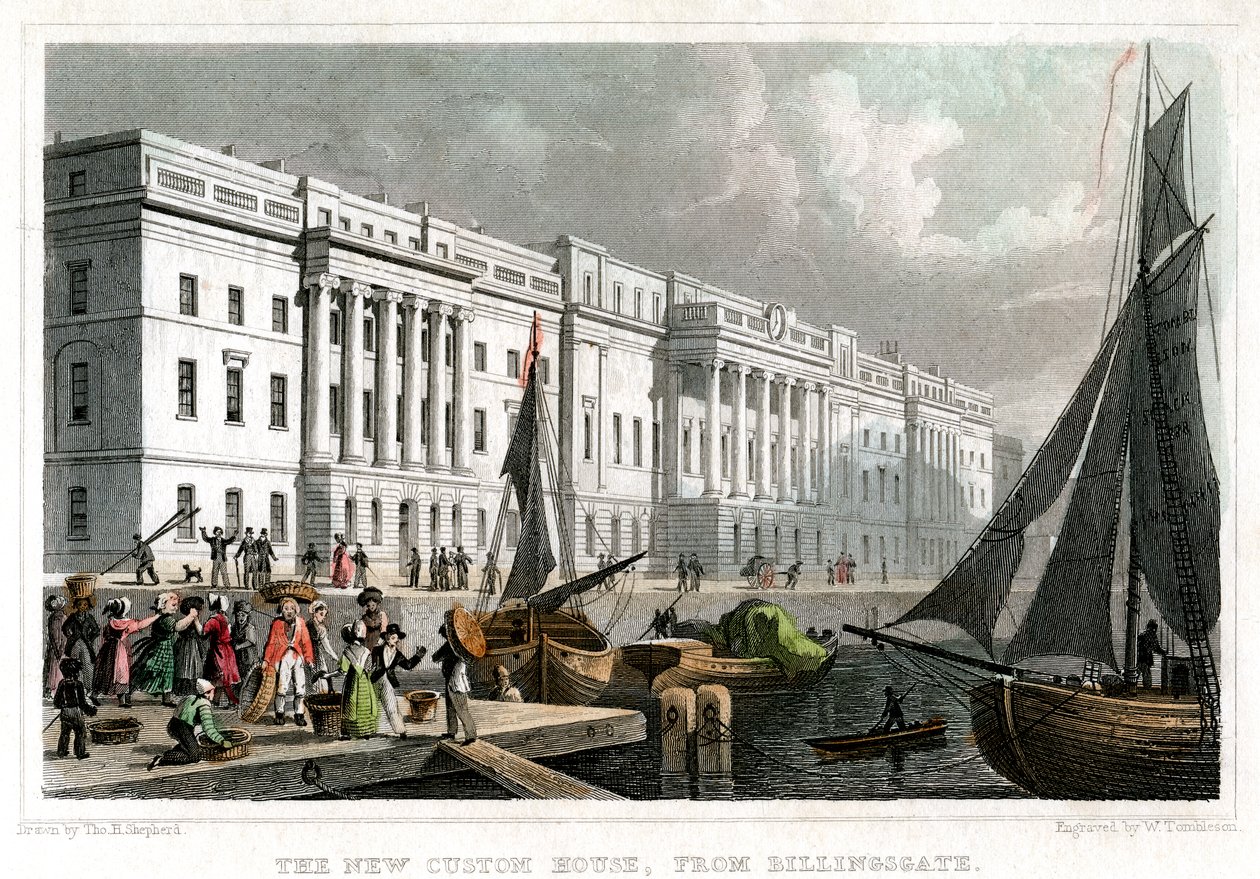 Uusi Custom House, Billingsgate, Lontoon kaupunki, vuodelta 1830. tekijältä William Tombleson