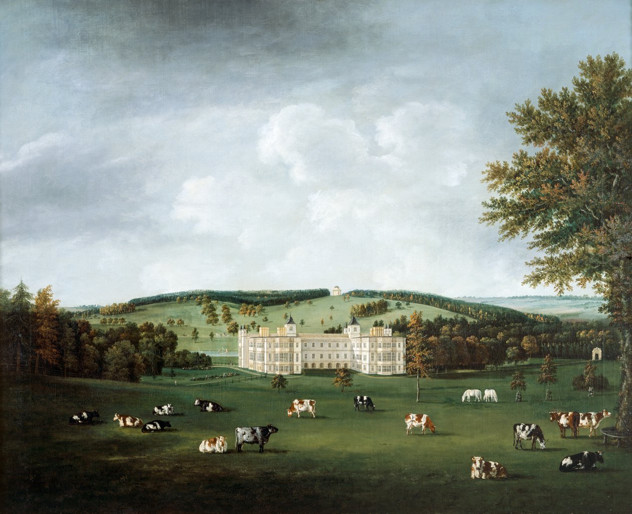 Audley End ja Ring Hillin temppeli n. 1788 (öljy kankaalle) tekijältä William Tomkins