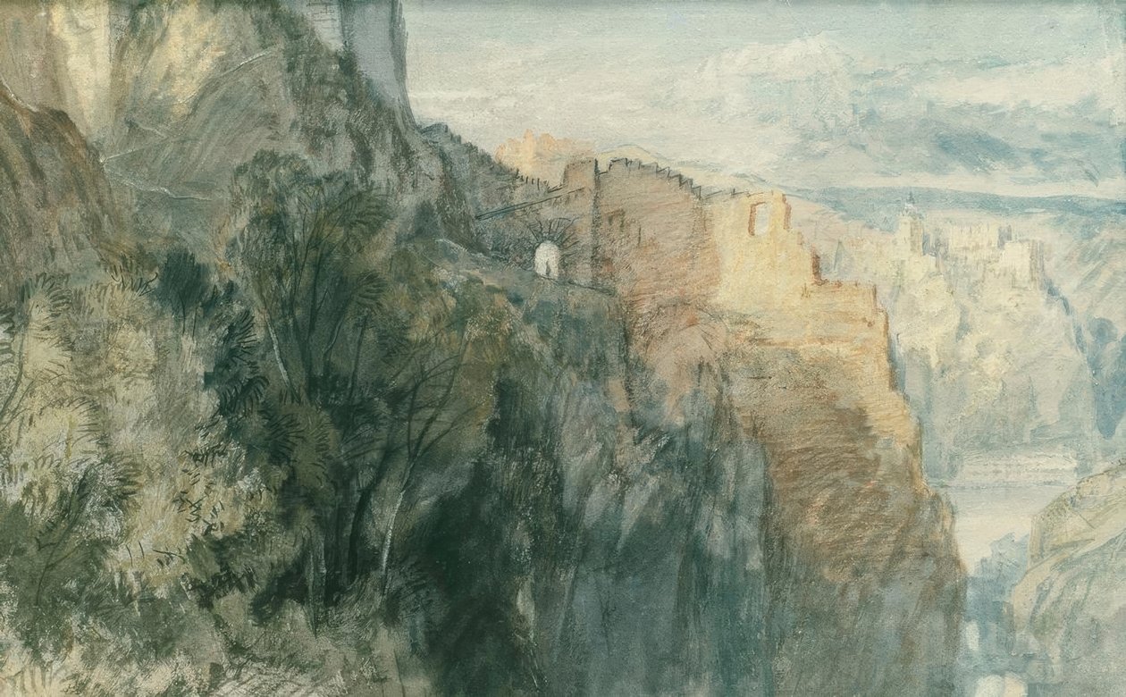 Katzin linna, josta on näkymät Rheinfelsin linnalle tekijältä Joseph Mallord William Turner