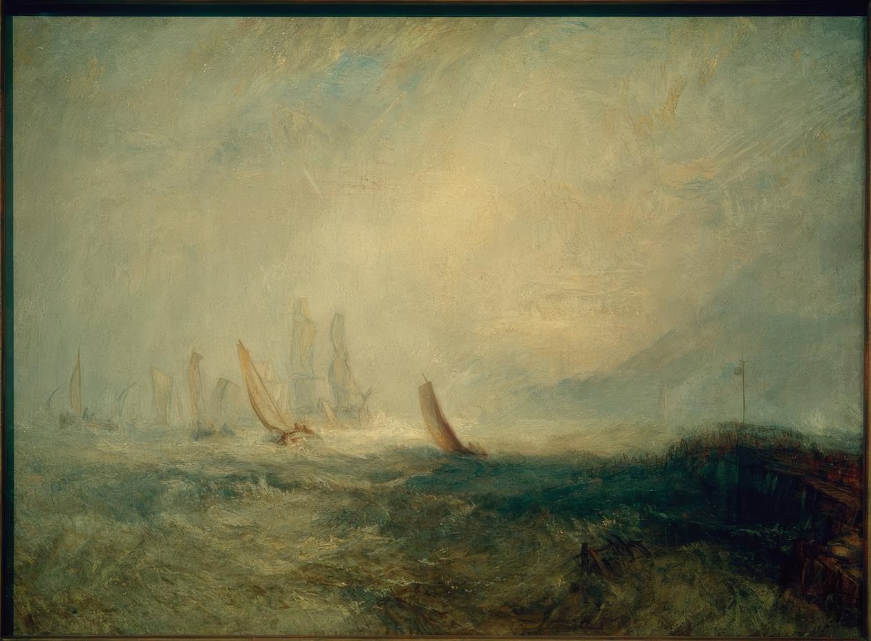 Kalastusveneet tuovat vammaisen laivan Port Ruysdaeliin tekijältä Joseph Mallord William Turner