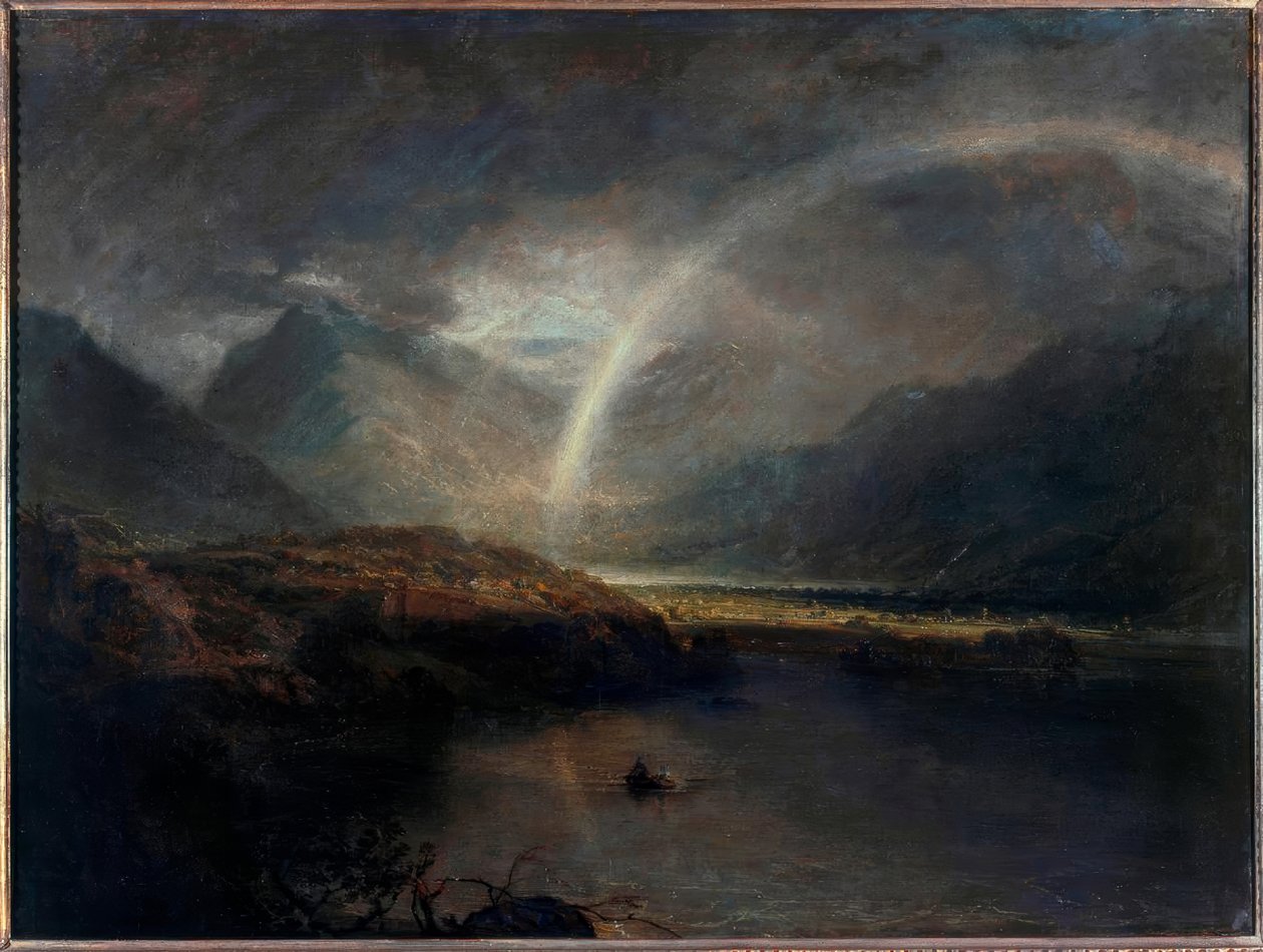 Buttermere-järvi, jossa on osa Cromackwateria, Cumberland, suihku tekijältä Joseph Mallord William Turner