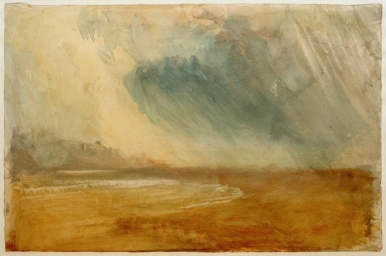 Sadepilvet pyyhkäisevät rannan yli: mahdollisesti lähellä Dunstanburghin linnaa tekijältä Joseph Mallord William Turner