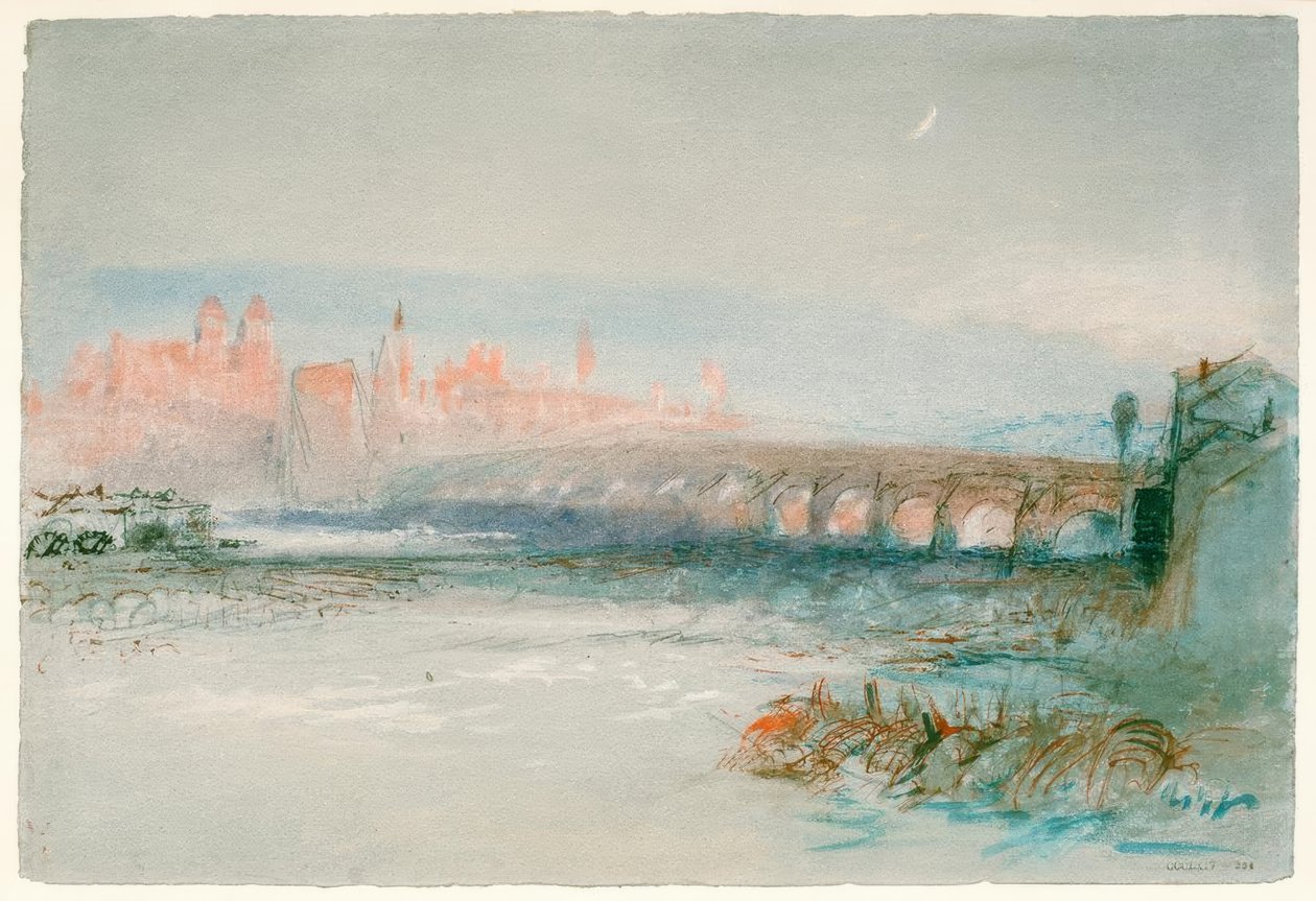 Regensburg nähtynä Tonavan toiselta puolelta tekijältä Joseph Mallord William Turner