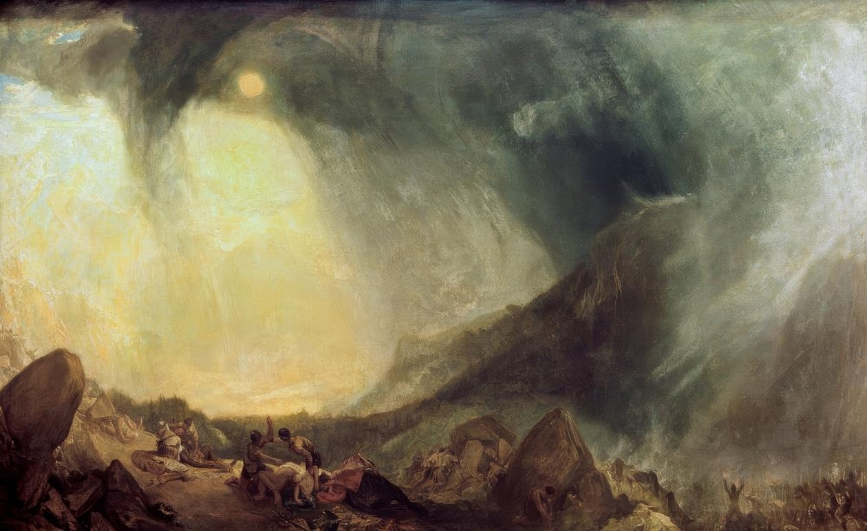 Lumimyrsky: Hannibal ja hänen armeijansa ylittämässä Alpit tekijältä Joseph Mallord William Turner